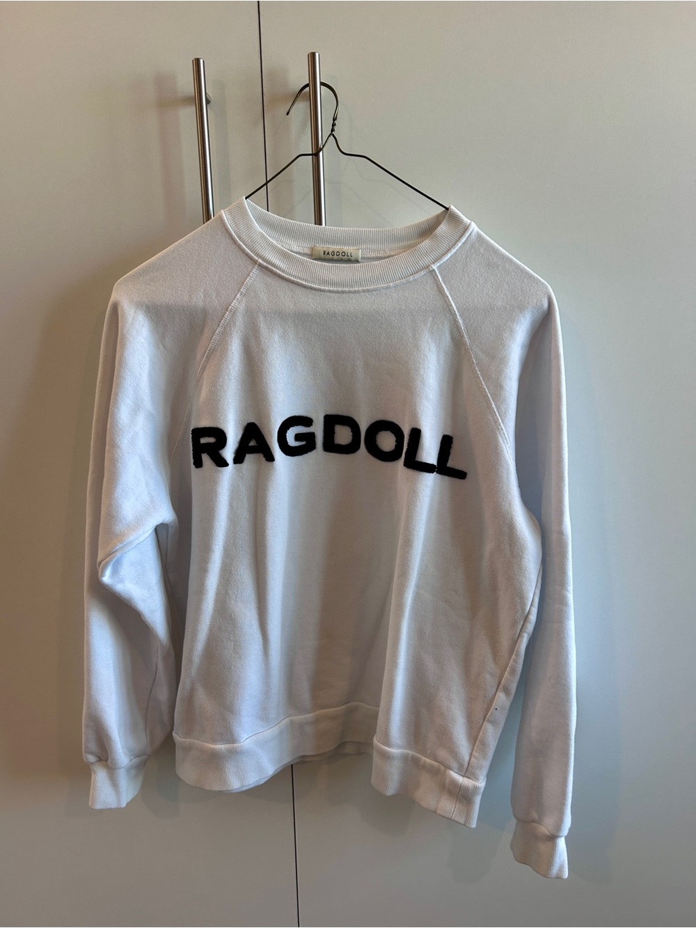 Ragdoll LA White Crewneck Sweatshirt with Black Embroidered letters